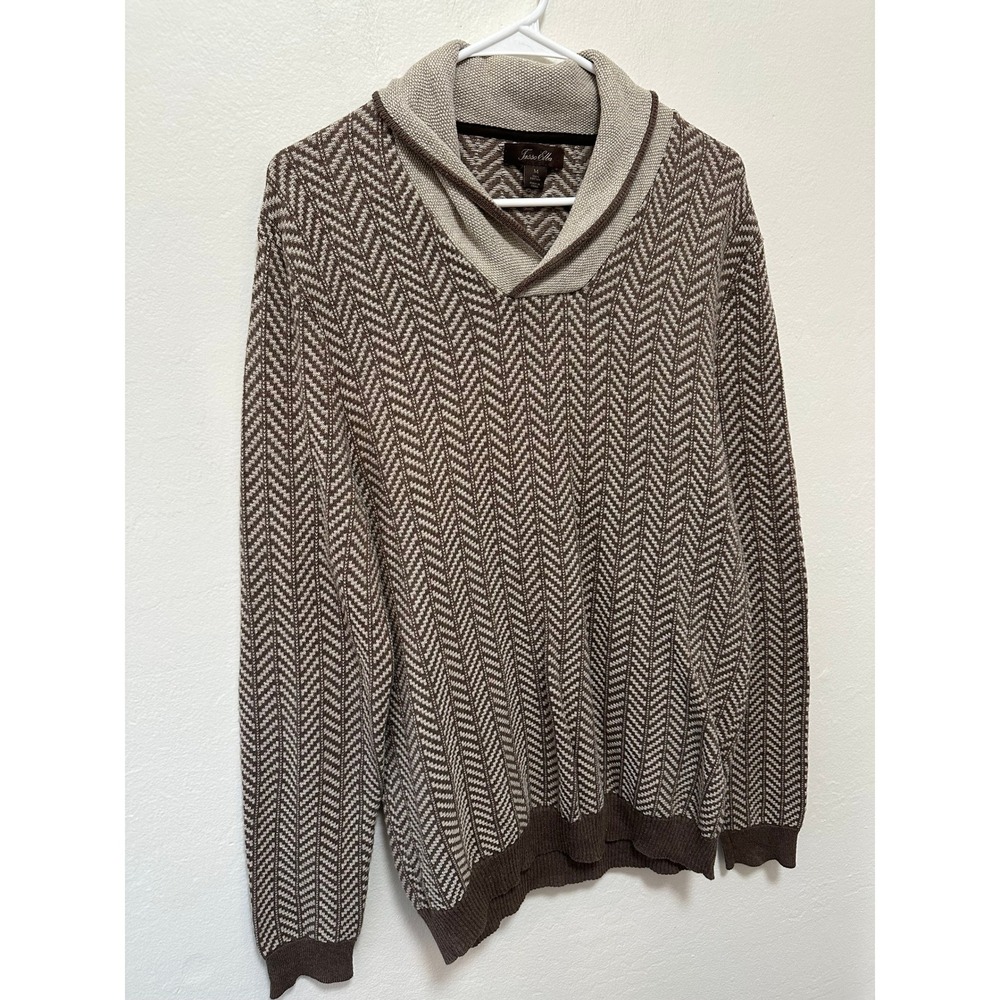Tasse Elba Mens Sweater Cotton Herringbone Elbow Patch Brown Beige, Medium - Picture 2 of 6